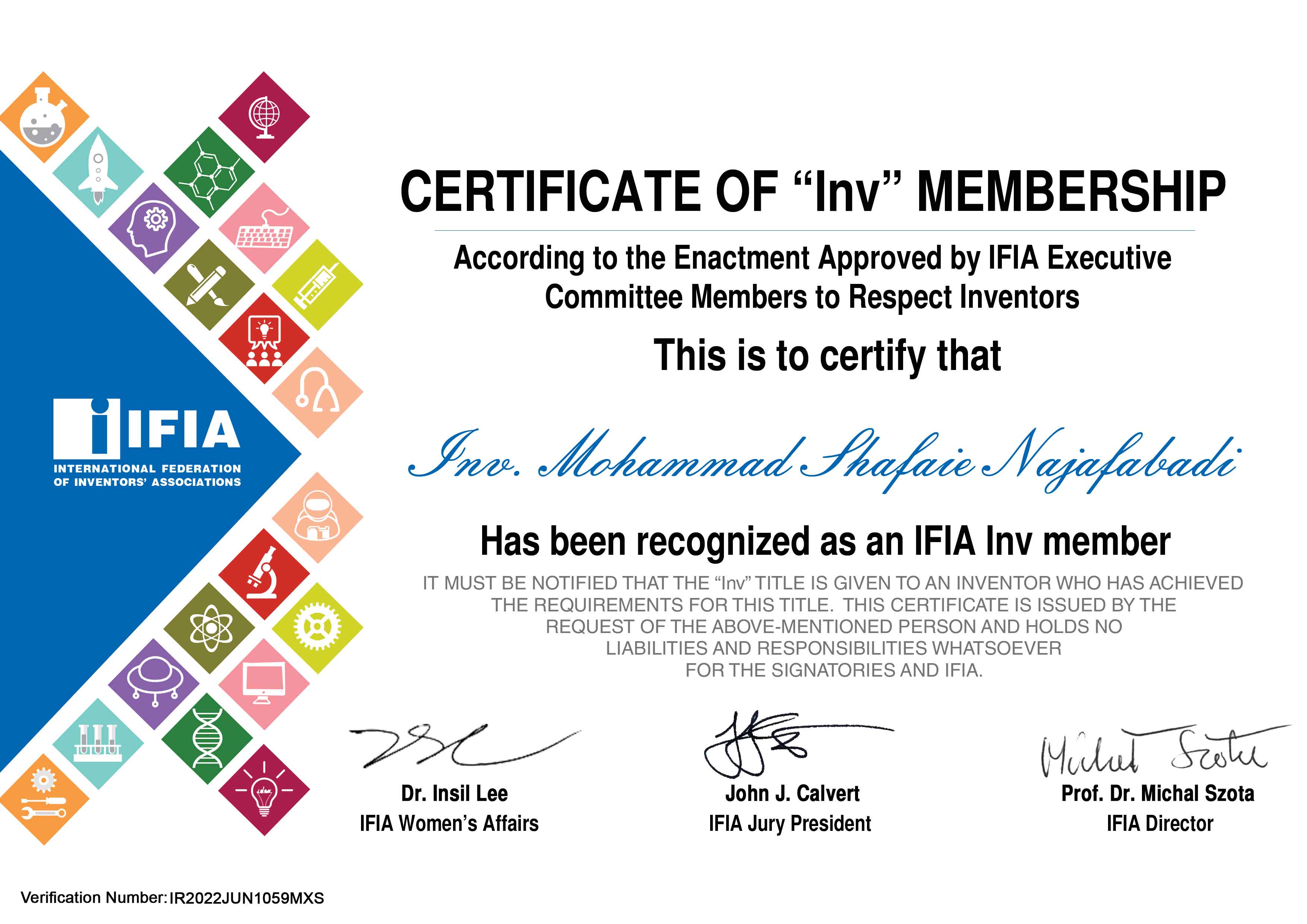 عضویت در فدراسیون بین المللی مخترعان IFIA